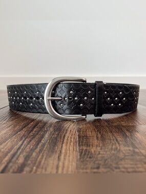 Lauren Ralph Lauren Embossed Leather Belt Studded Edgy Womens Size Medium Black